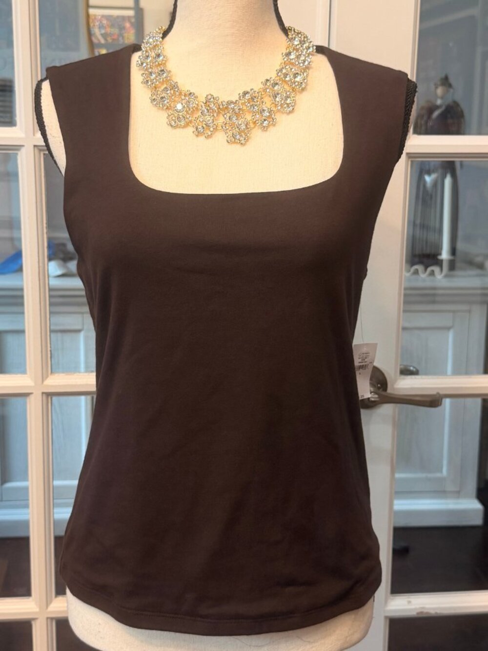NWT Gap Dark Brown Close Knit Solid Scoop Square Neck Tank Top L Org. $35